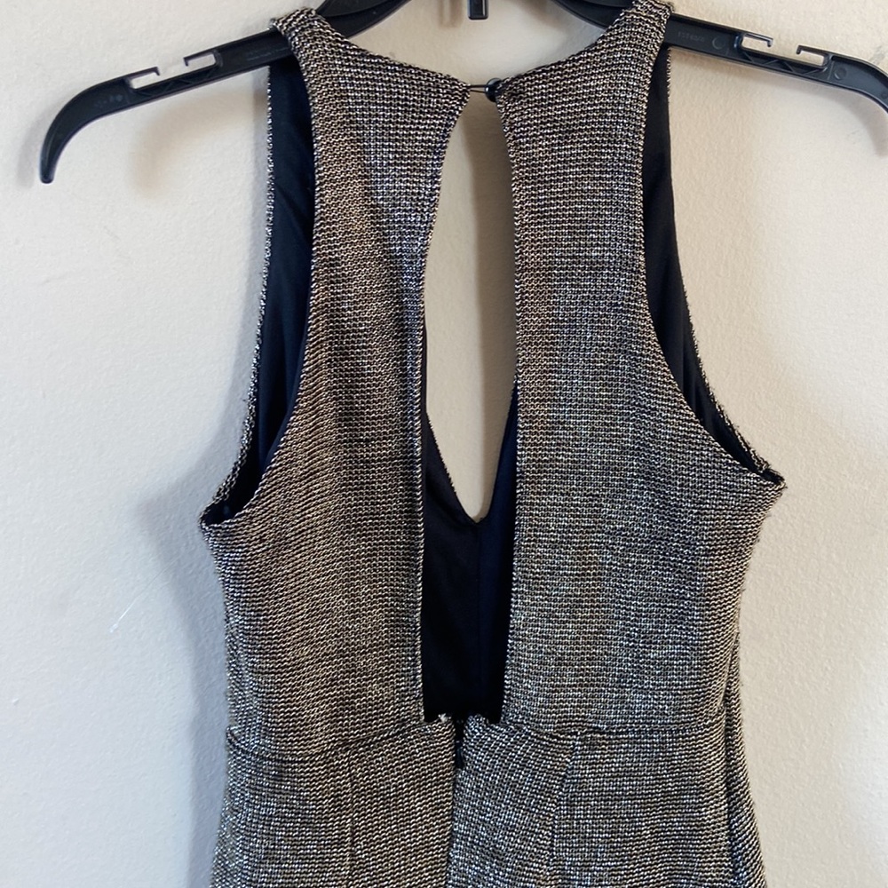 Topshop Black & Gold Metallic short sexy Mini Dress Cut out size 2 mesh halter - Picture 5 of 7